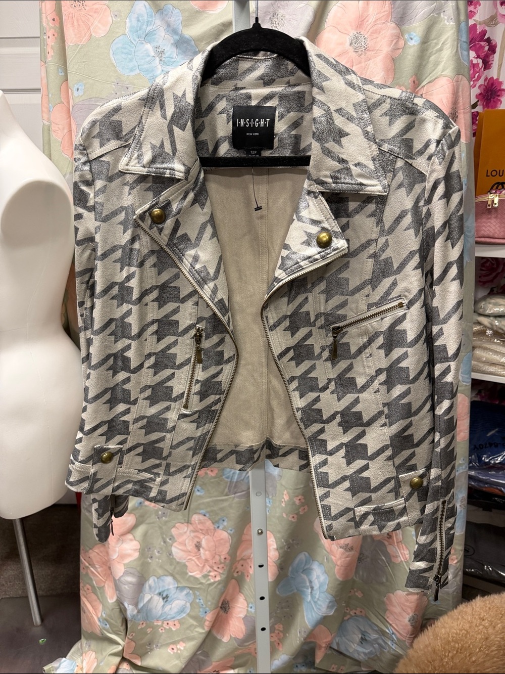 INSIGHT Gray & White Houndstooth Moto Jacket